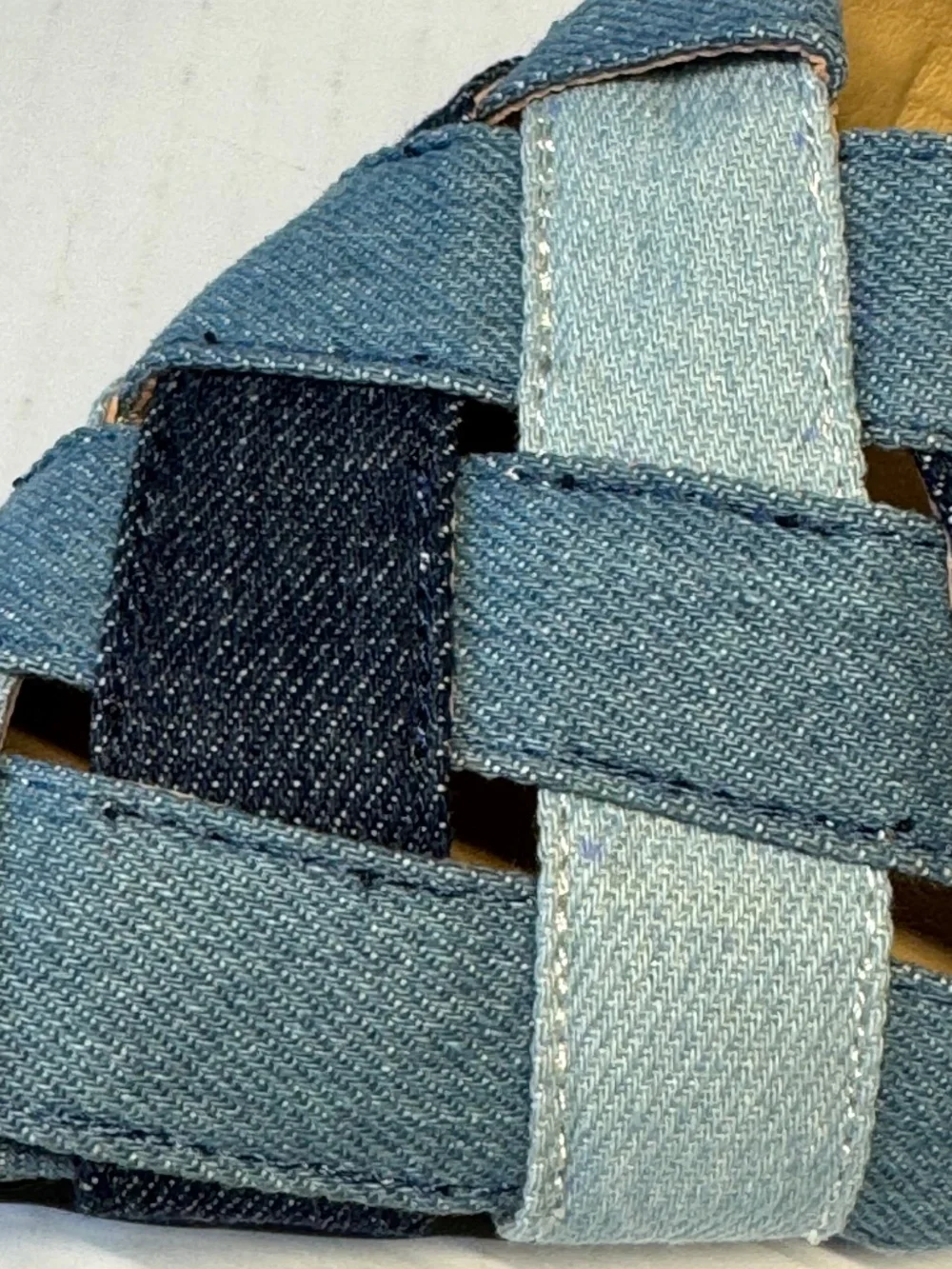 Woven Denim Mule Slides | Pointed Toe Flats | Size 6 | Blue Patchwork